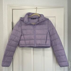 Zara Cropped Purple Puffer Jacket